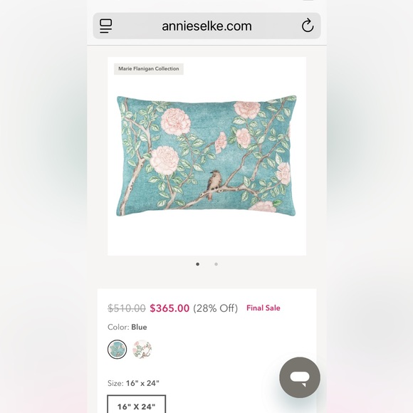 Annie Selke Jolie Embroidered Blue Decorative Pillow Cover 16” X 24” Brand New